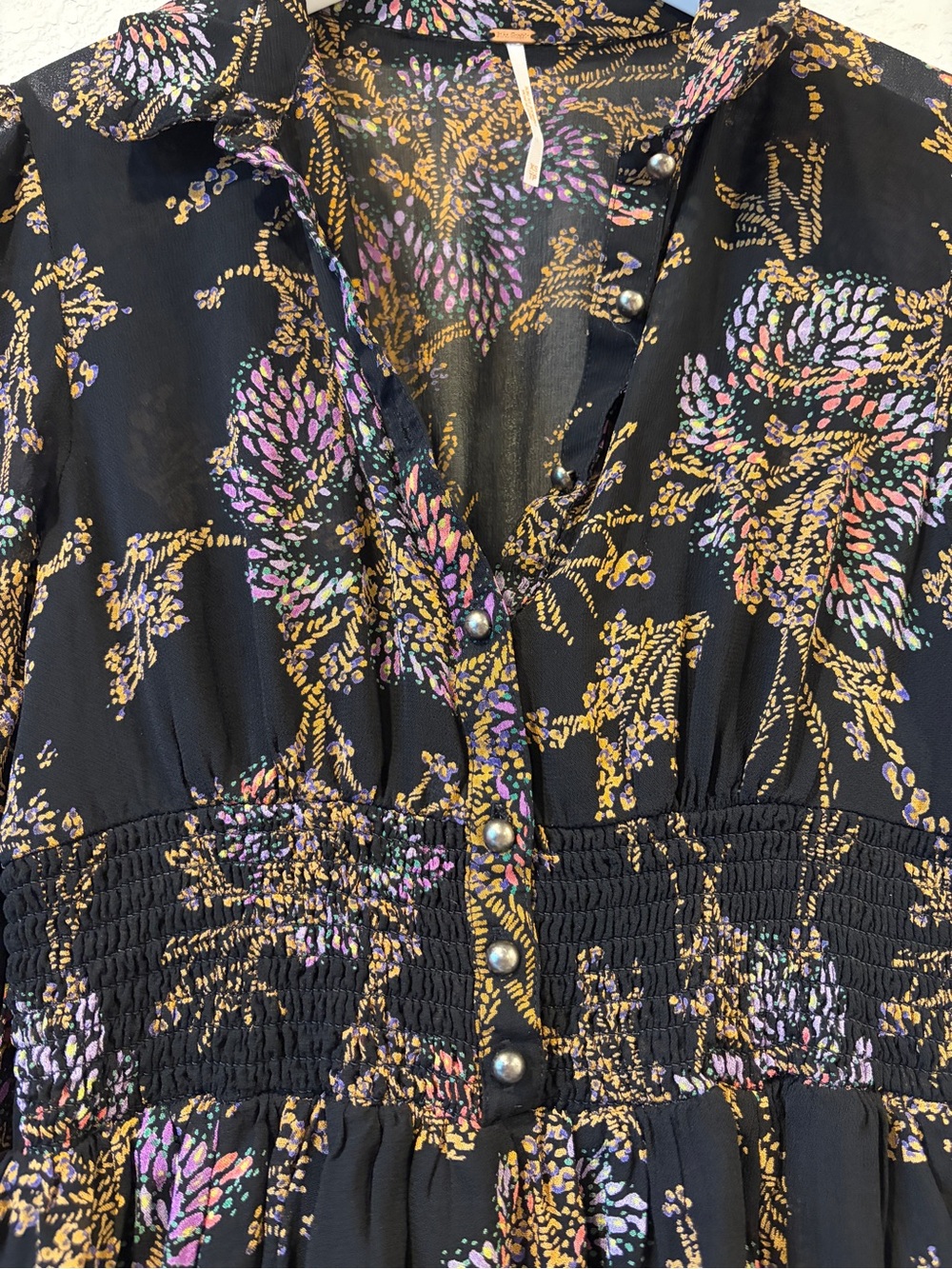 Free People Fake Pretend Black Print Long Sleeve Mini Dress - XS - Picture 3 of 9
